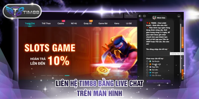 Click chọn Live chat trên màn hình hiển thị