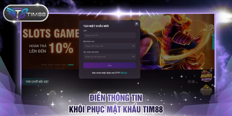 Điền thông tin khôi phục mật khẩu TIM88